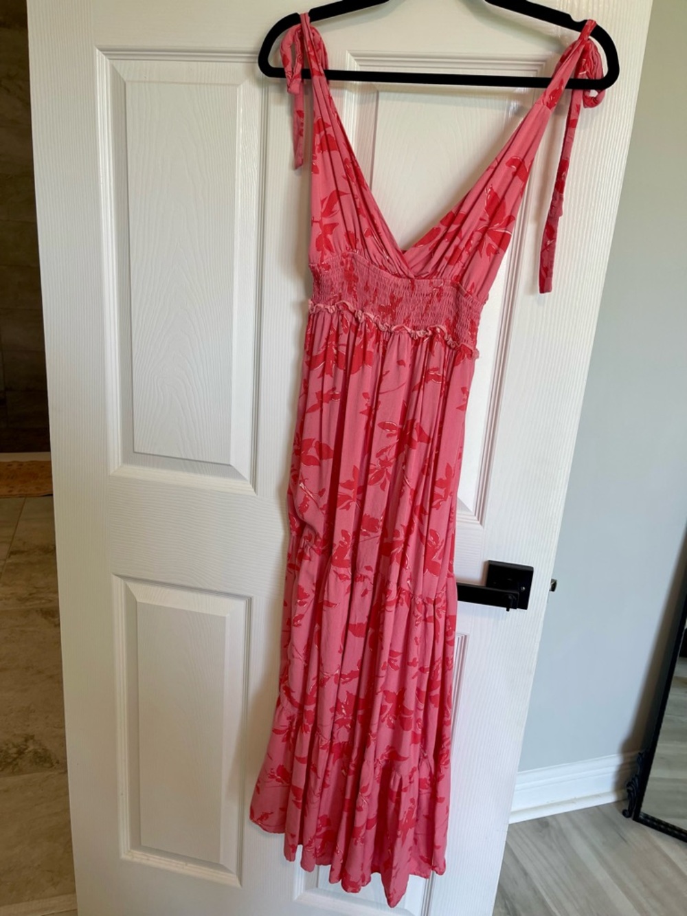 Amazon Pink Floral Tie-Shoulder Maxi Dress